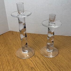 ORREFORS SWEDEN Crystal Clear Glass Candle Holders RARE Twist Design 9.5" - 7.5"